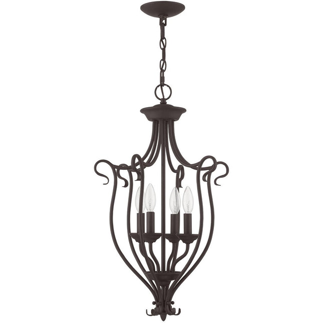 Bronze Four Light Metal Dimmable Chandelier With Shades