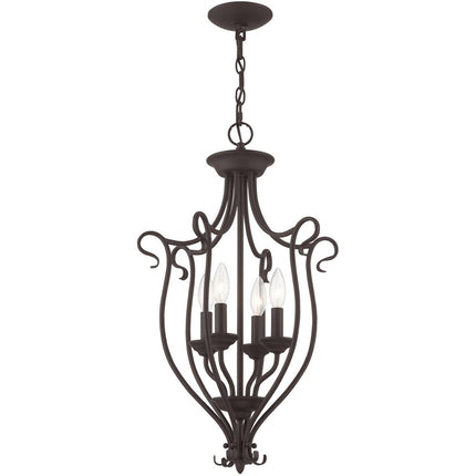 Bronze Four Light Metal Dimmable Chandelier With Shades