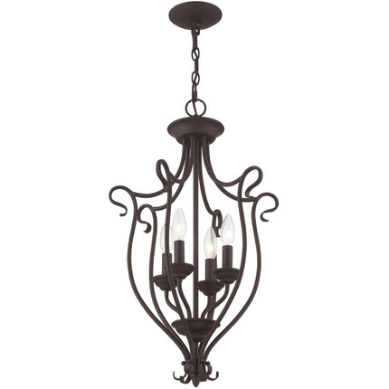 Bronze Four Light Metal Dimmable Chandelier With Shades