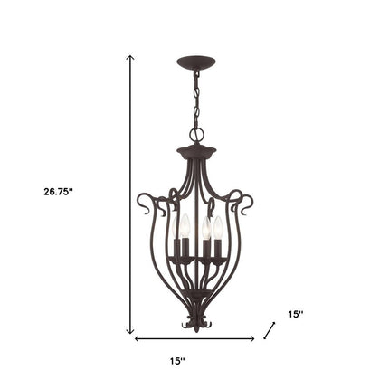 Bronze Four Light Metal Dimmable Chandelier With Shades