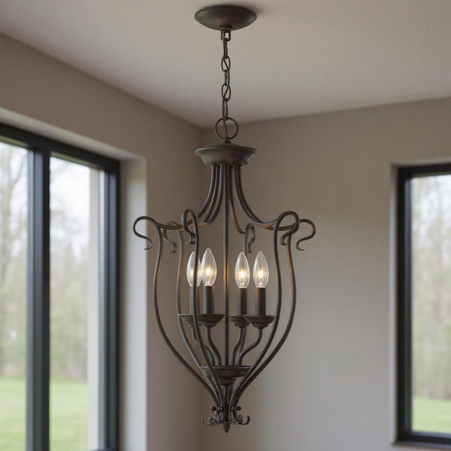 Bronze Four Light Dimmable Chandelier With Shades HomeRoots