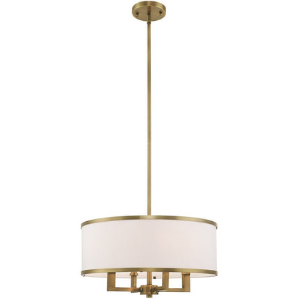 Antiqued Brass Four Light Metal Dimmable Chandelier With Shades