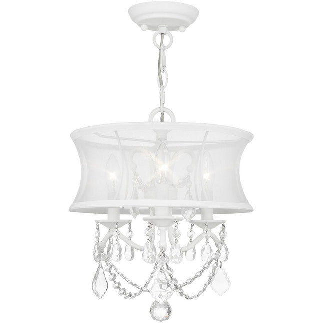 White Three Light Metal Dimmable Chandelier With Shades HomeRoots