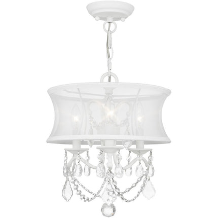 White Three Light Metal Dimmable Chandelier With Shades