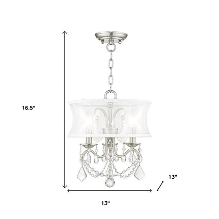 Nickel Three Light Metal Dimmable Chandelier With Shades