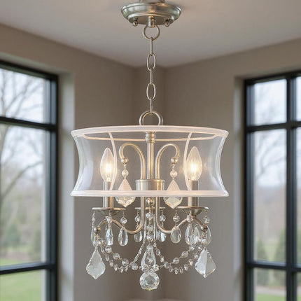 Nickel Three Light Metal Dimmable Chandelier With Shades