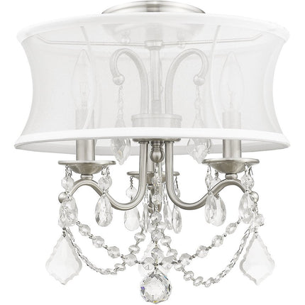 Nickel Three Light Metal Dimmable Chandelier With Shades
