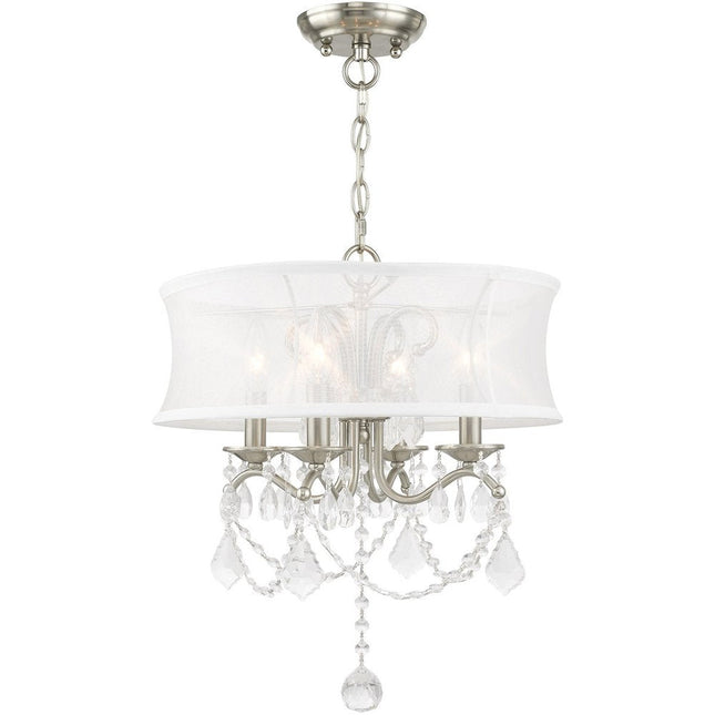 Nickel Four Light Metal Dimmable Chandelier With Shades HomeRoots