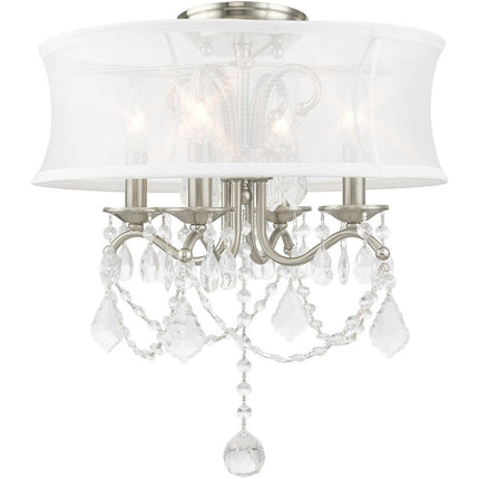 Nickel Four Light Metal Dimmable Chandelier With Shades