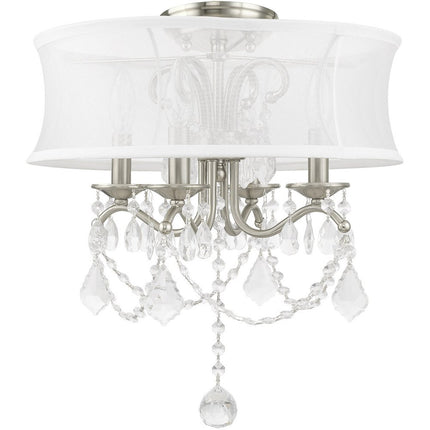 Nickel Four Light Metal Dimmable Chandelier With Shades