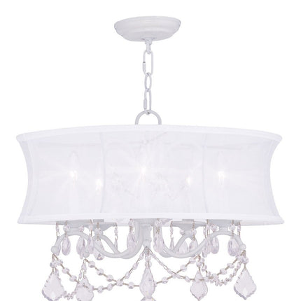 White Five Light Metal Dimmable Chandelier With Shades