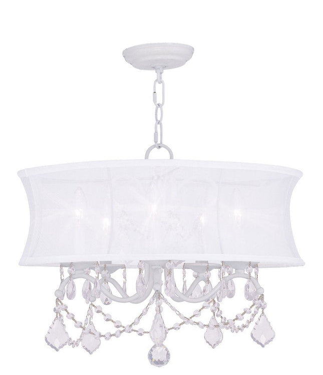 White Five Light Metal Dimmable Chandelier With Shades HomeRoots