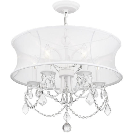 White Five Light Metal Dimmable Chandelier With Shades