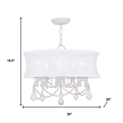 White Five Light Metal Dimmable Chandelier With Shades