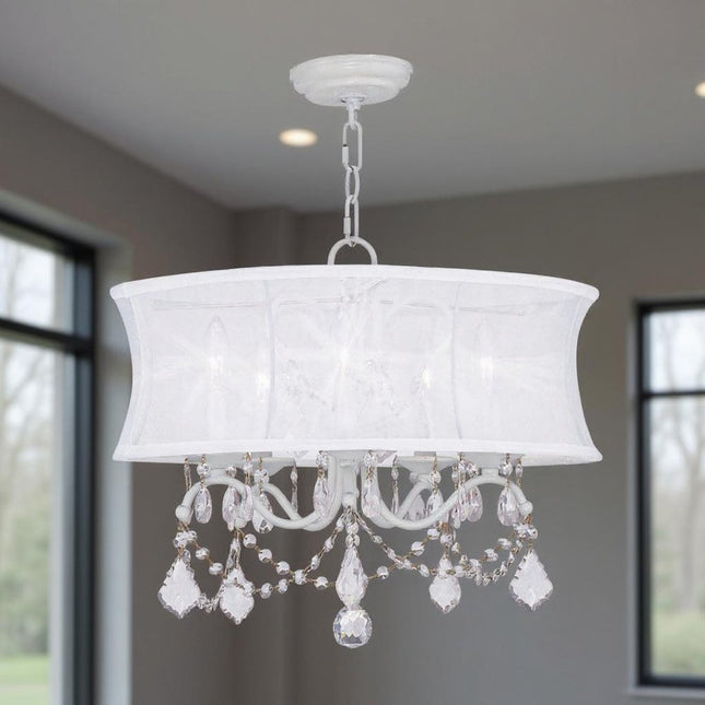 White Five Light Dimmable Chandelier With Shades HomeRoots