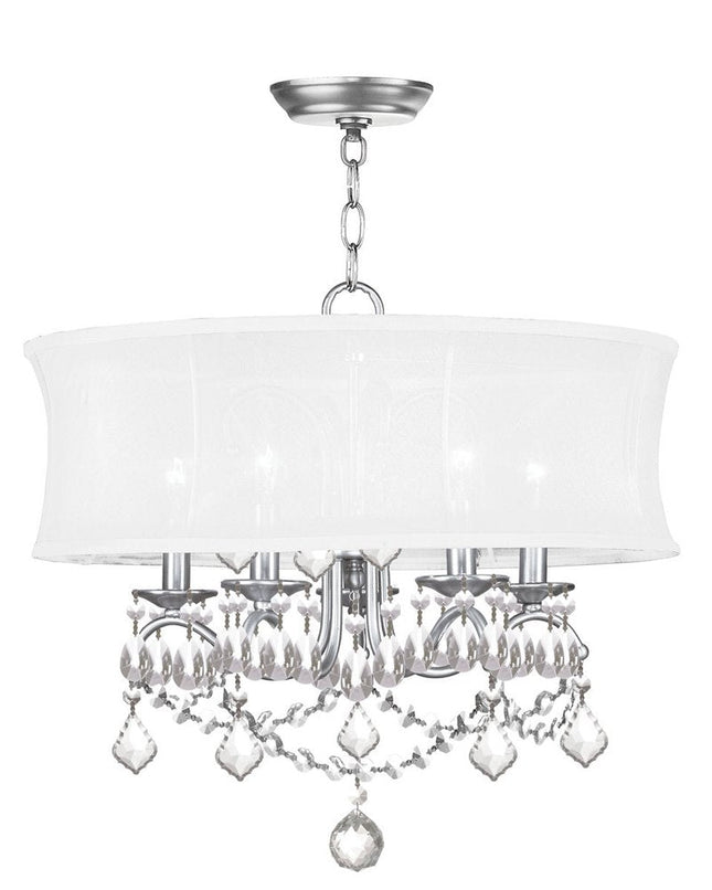 Nickel Five Light Metal Dimmable Chandelier With Shades HomeRoots