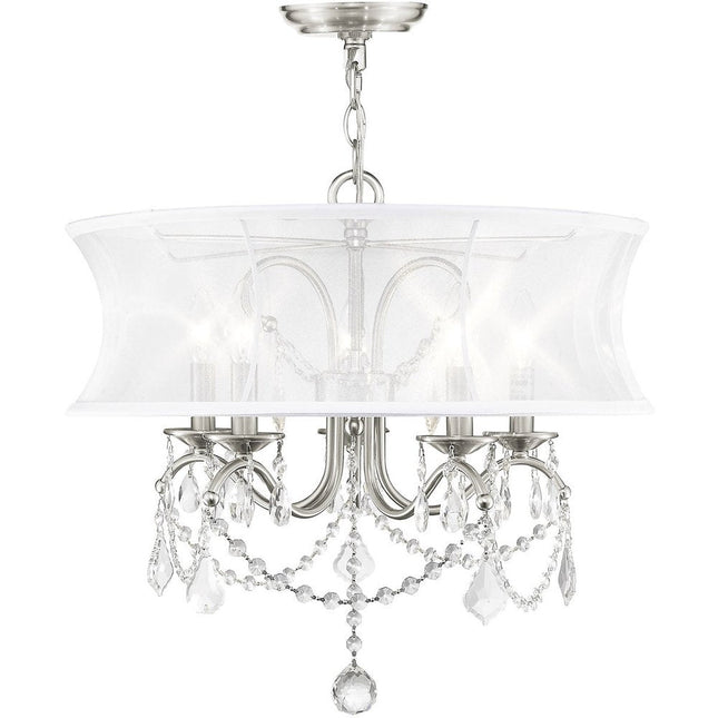 Nickel Five Light Metal Dimmable Chandelier With Shades HomeRoots
