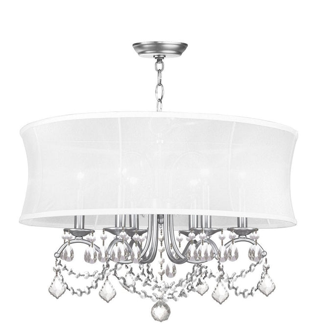 Nickel Six Light Metal Dimmable Chandelier With Shades HomeRoots