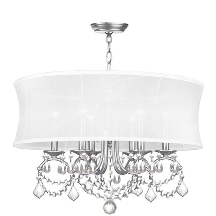Nickel Six Light Metal Dimmable Chandelier With Shades