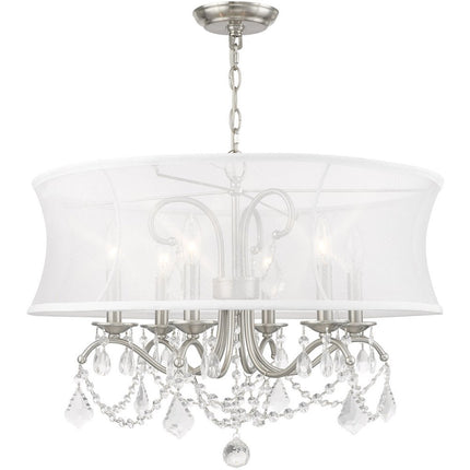 Nickel Six Light Metal Dimmable Chandelier With Shades