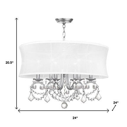 Nickel Six Light Metal Dimmable Chandelier With Shades