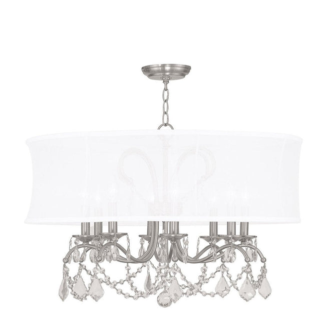 Nickel Eight Light Metal Dimmable Chandelier With Shades HomeRoots