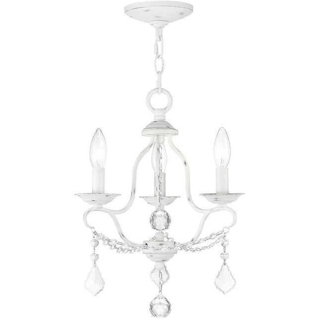 Antiqued White Three Light Metal Dimmable Chandelier With Shades