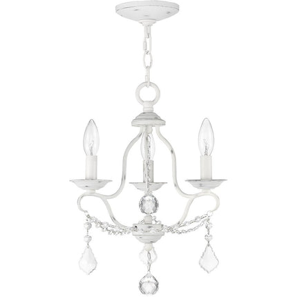 Antiqued White Three Light Metal Dimmable Chandelier With Shades