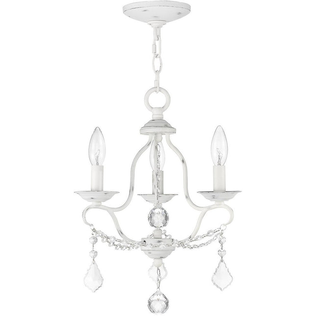 Antiqued White Three Light Metal Dimmable Chandelier With Shades
