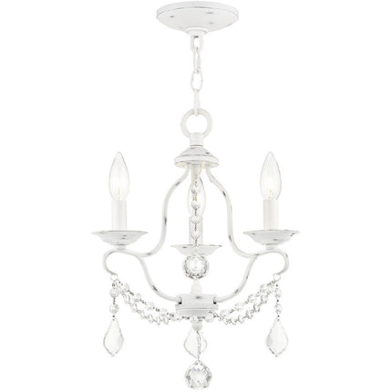 Antiqued White Three Light Metal Dimmable Chandelier With Shades