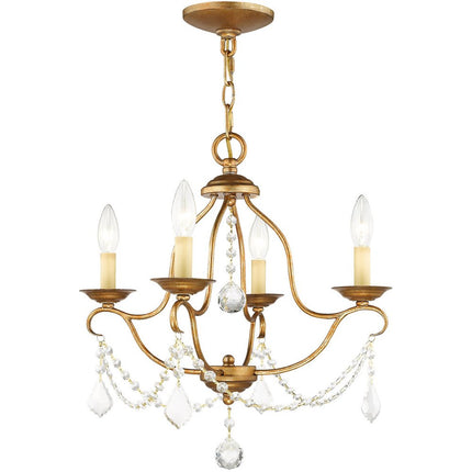 Gold Four Light Metal Dimmable Chandelier With Shades