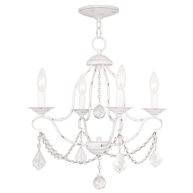 Antiqued White Four Light Metal Dimmable Chandelier With Shades HomeRoots