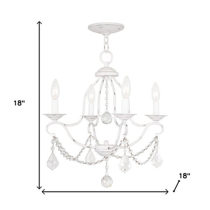 Antiqued White Four Light Metal Dimmable Chandelier With Shades