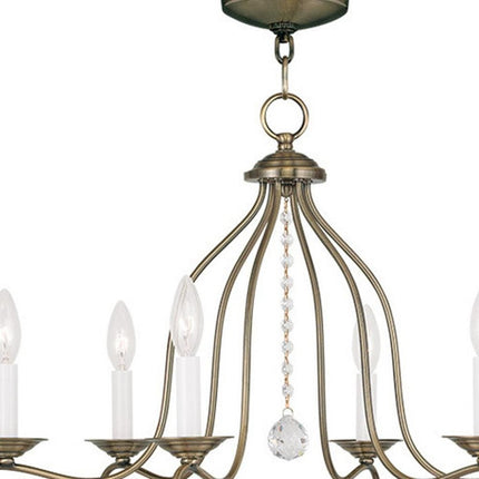 Antiqued Brass Six Light Metal Dimmable Chandelier With Shades