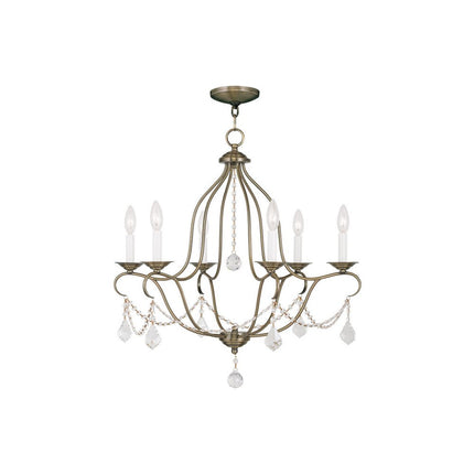 Antiqued Brass Six Light Metal Dimmable Chandelier With Shades