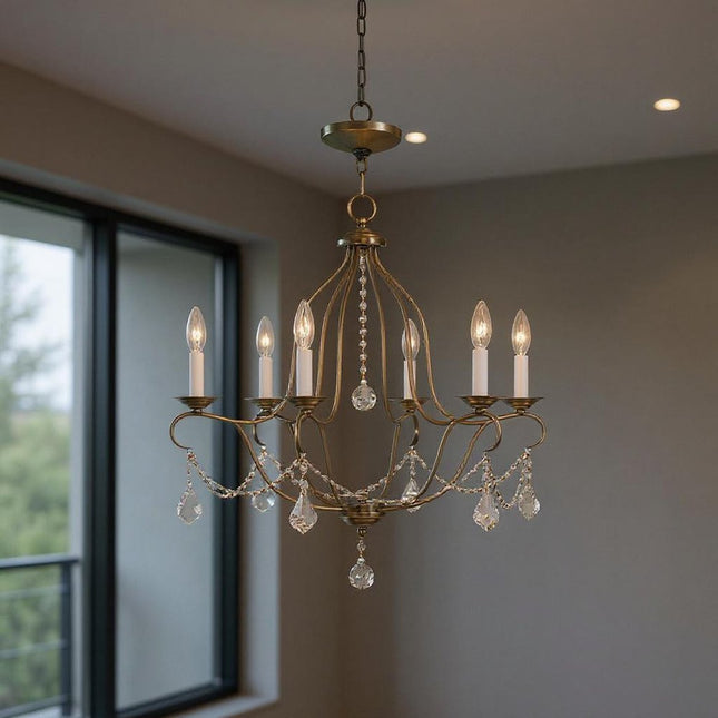 Six Light Dimmable Chandelier With Shades HomeRoots