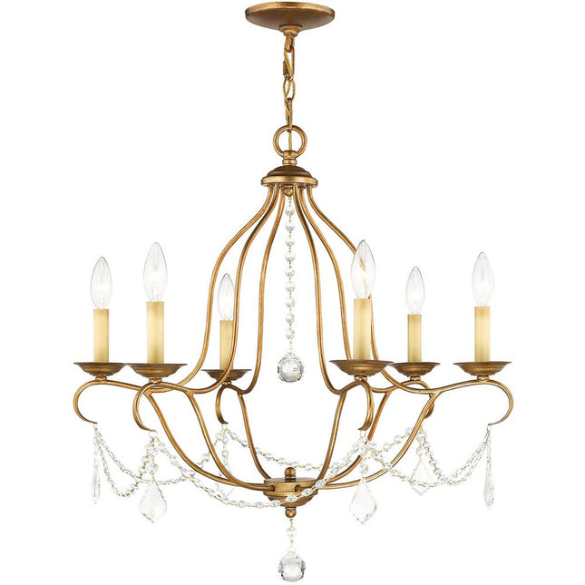 Antiqued Gold Six Light Metal Dimmable Chandelier With Shades
