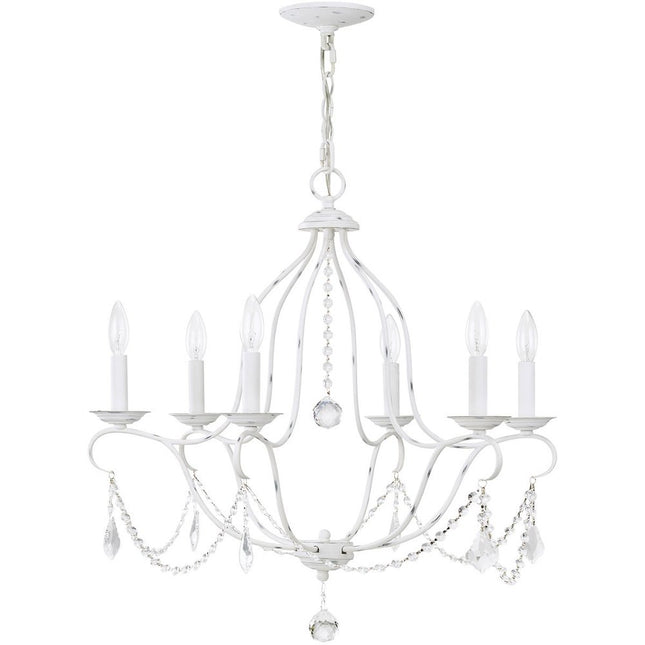Antiqued White Six Light Metal Dimmable Chandelier With Shades