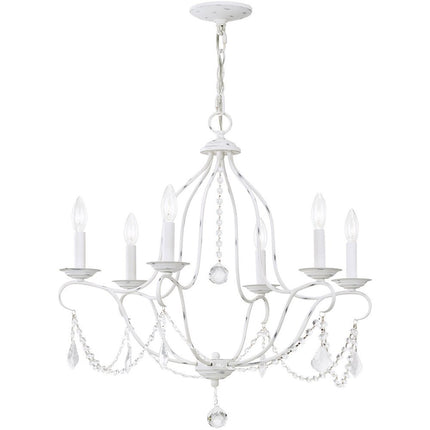 Antiqued White Six Light Metal Dimmable Chandelier With Shades