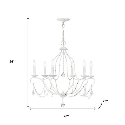 Antiqued White Six Light Metal Dimmable Chandelier With Shades