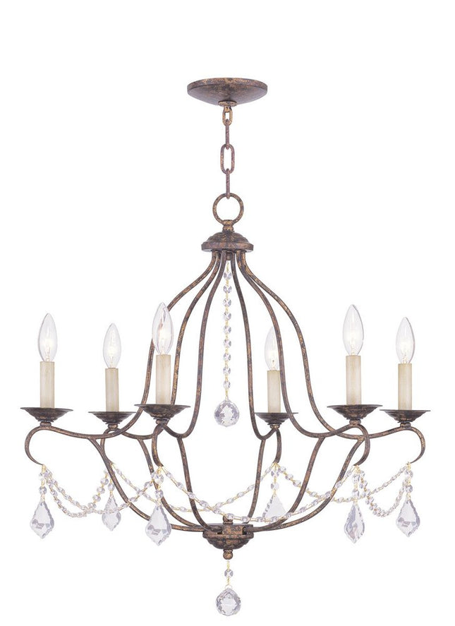 Bronze Six Light Metal Dimmable Chandelier With Shades