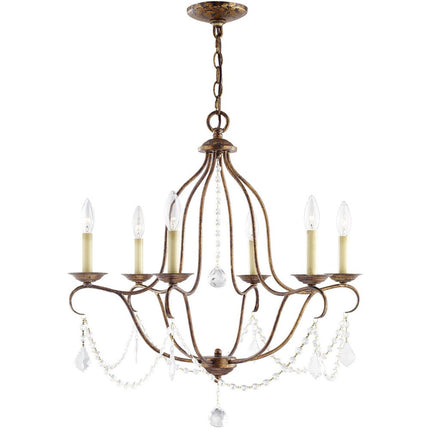 Bronze Six Light Metal Dimmable Chandelier With Shades