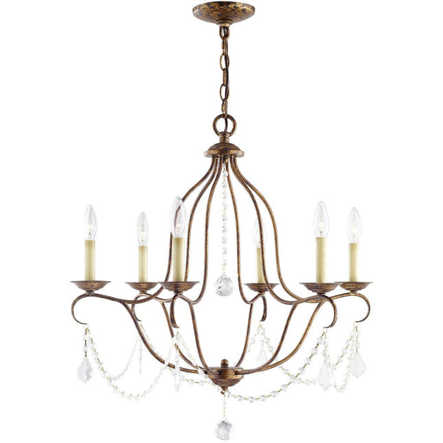 Bronze Six Light Metal Dimmable Chandelier With Shades
