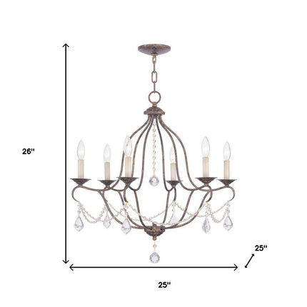 Bronze Six Light Metal Dimmable Chandelier With Shades