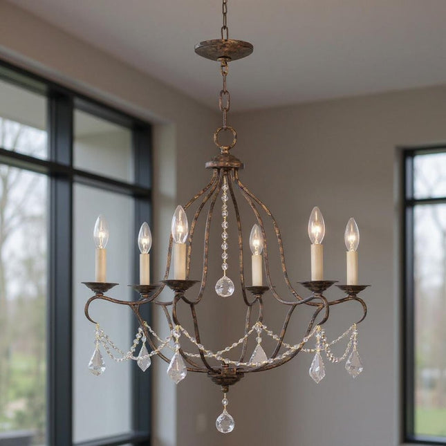 Six Light Dimmable Chandelier With Shades HomeRoots