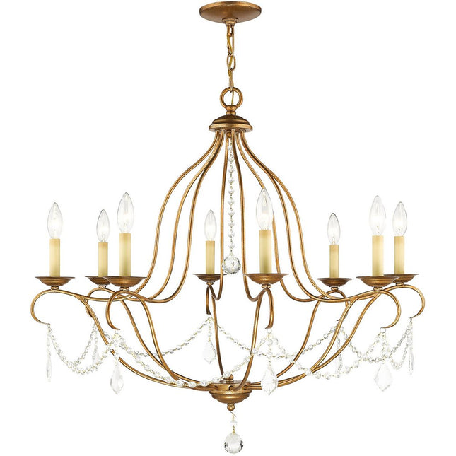 Antiqued Gold Eight Light Metal Dimmable Chandelier With Shades HomeRoots