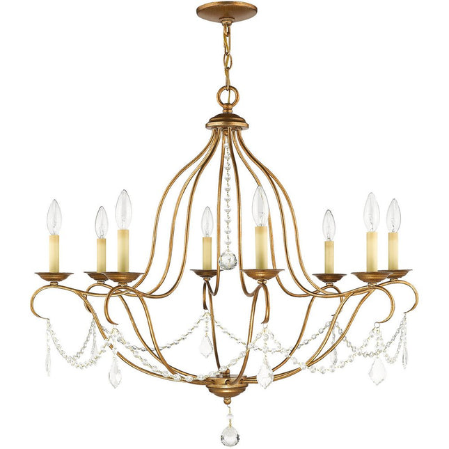 Antiqued Gold Eight Light Metal Dimmable Chandelier With Shades HomeRoots