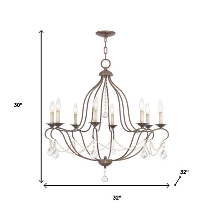 Bronze Eight Light Metal Dimmable Chandelier With Shades