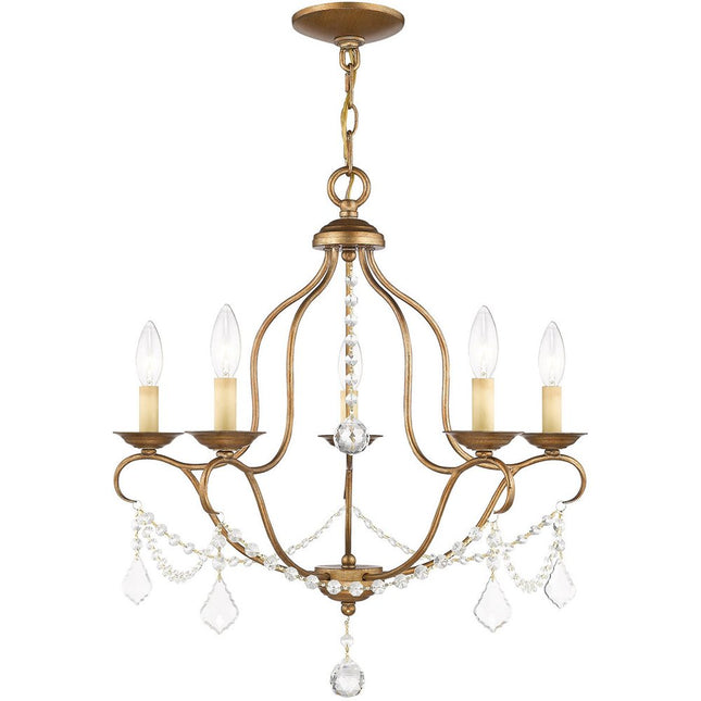 Antiqued Gold Five Light Metal Dimmable Chandelier With Shades HomeRoots