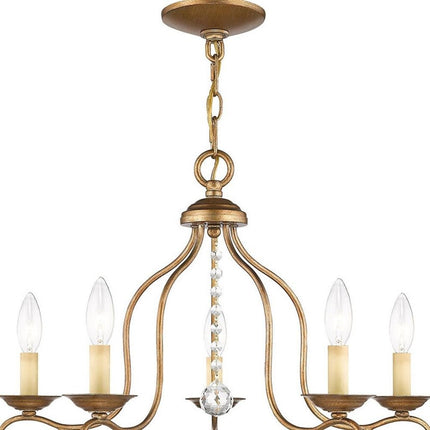 Antiqued Gold Five Light Metal Dimmable Chandelier With Shades